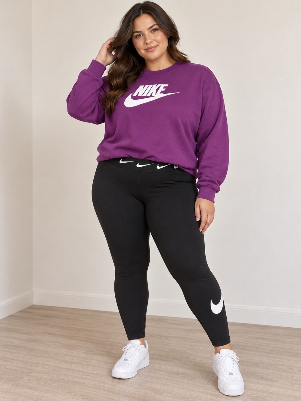 Nike Purple Crewneck Sweatshirt with Black Nike Leggings